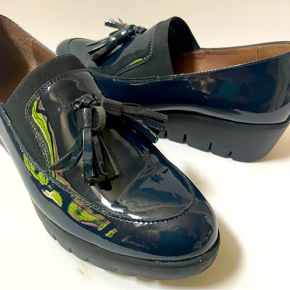 Wonders Alba Navy Patent Leather Gored Platform Wedge Tassel Loafers Size 10 - Picture 9 of 16
